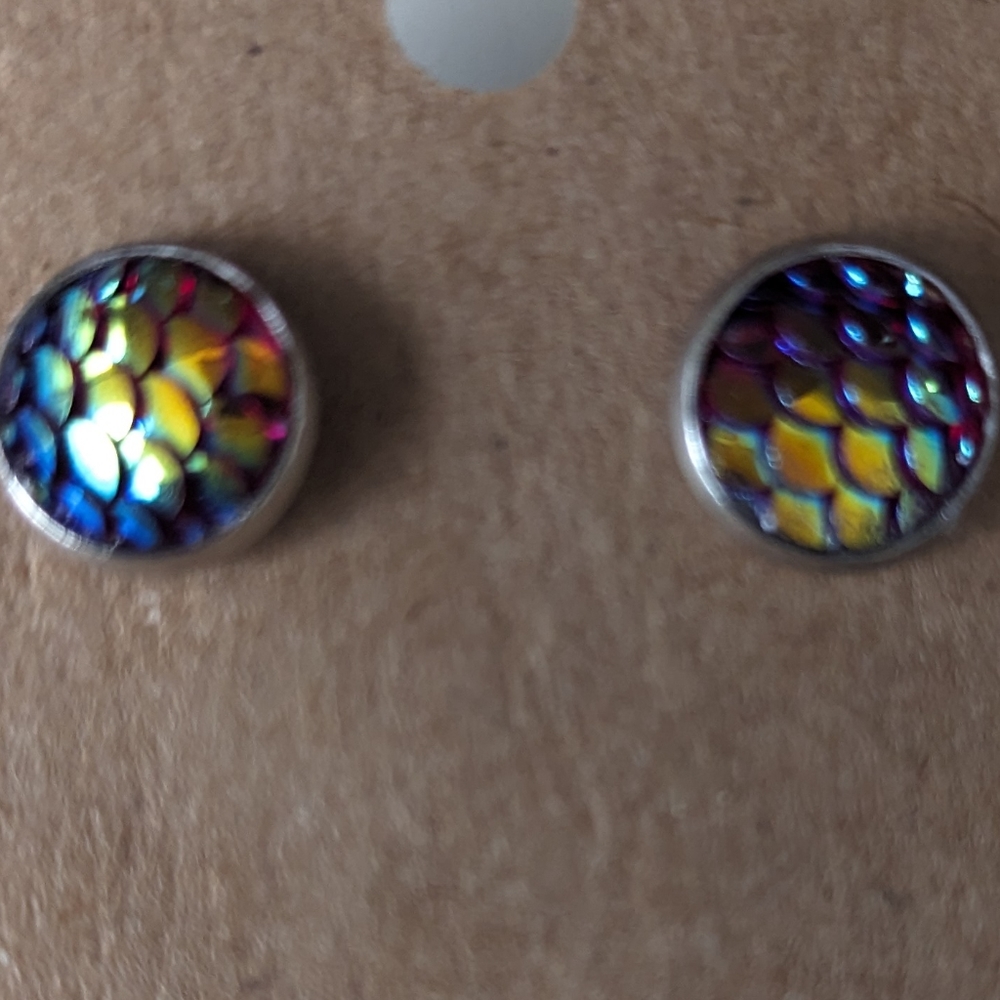 Multicolored mermaid scale stud earrings